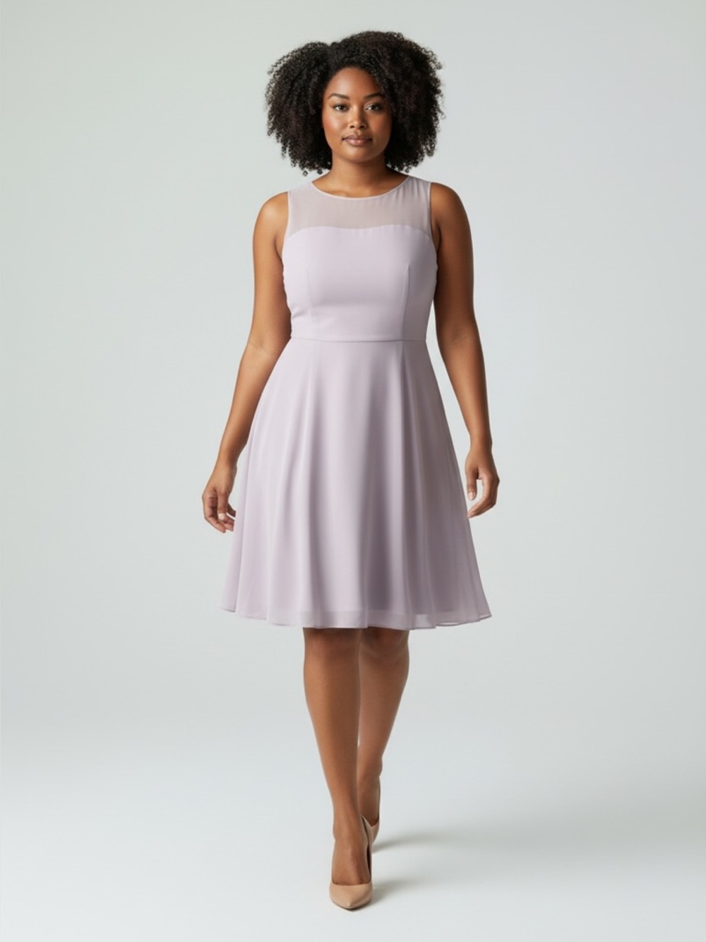 Christina Wu Dress Sheer Chiffon Sleeveless A-line Flowy Lilac Purple Gown 16